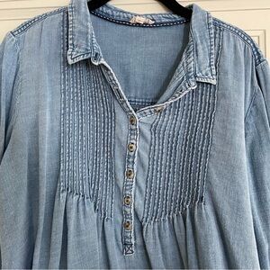 Anthropologie Pilcro Light Blue Denim Button-Down Pintuck Shirt